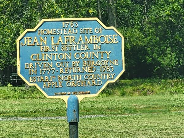 Historic marker at the site of Jean La Framboise's home.