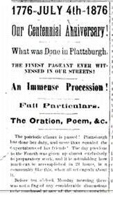 July 7, 1876 article from the Plattsburgh Sentinel describing the July 4th activities.